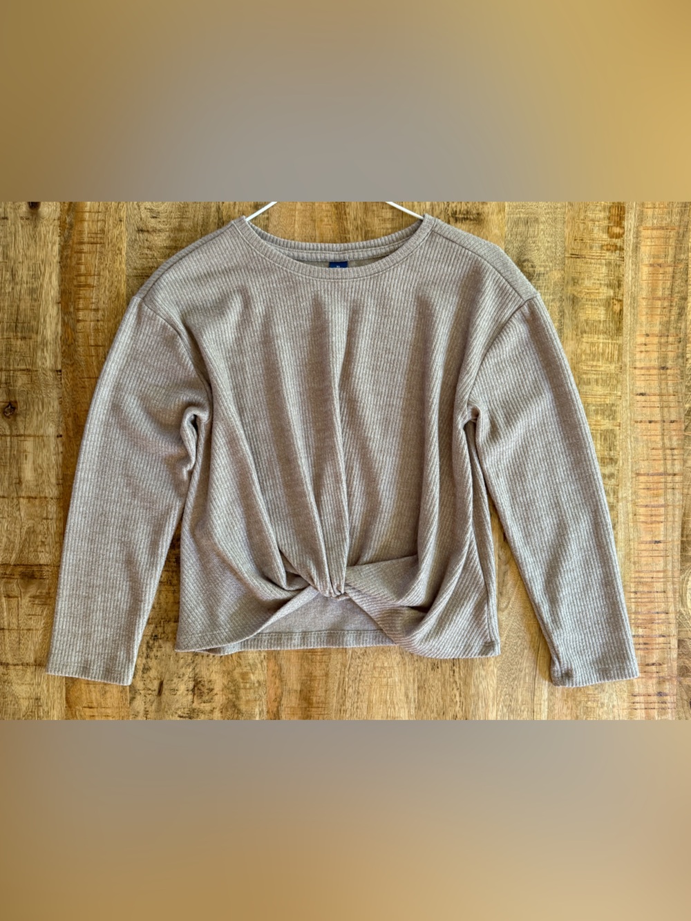 Old Navy Girls XL 14-16 Taupe Ribbed Twist Front Long Sleeve Top